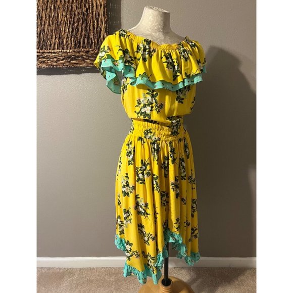 Matilda Jane Dress L Large New NWT Hooked On A Feeling Yellow Blue Off Shoulder - Picture 6 of 10